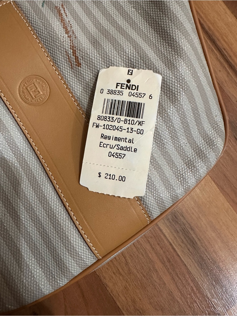 💯 Authentic Fendi Cream and Tan Leather-Trim Saddle Bag - Old and worn. - Picture 5 of 9